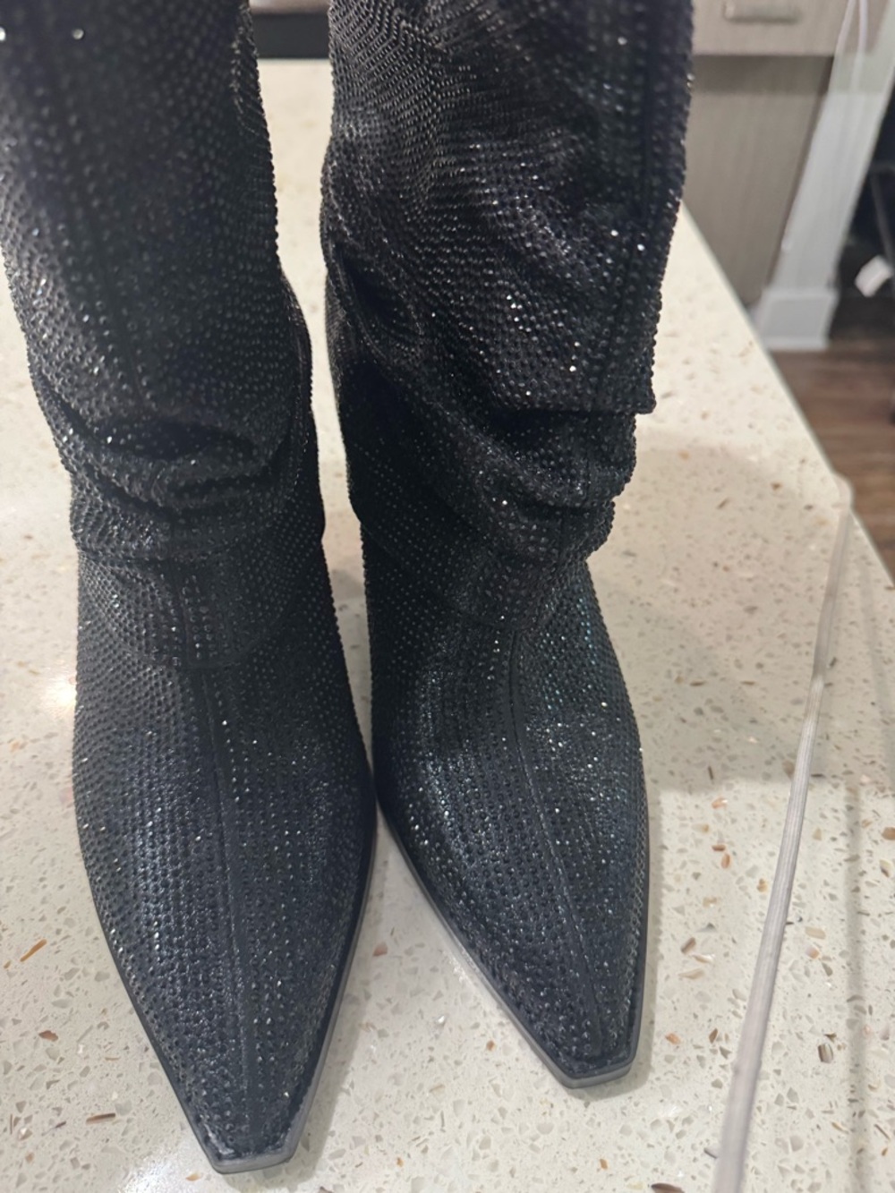 Jessica Simpson Black Crystal-Studded Pointed Toe Heeled Boots - Picture 5 of 6